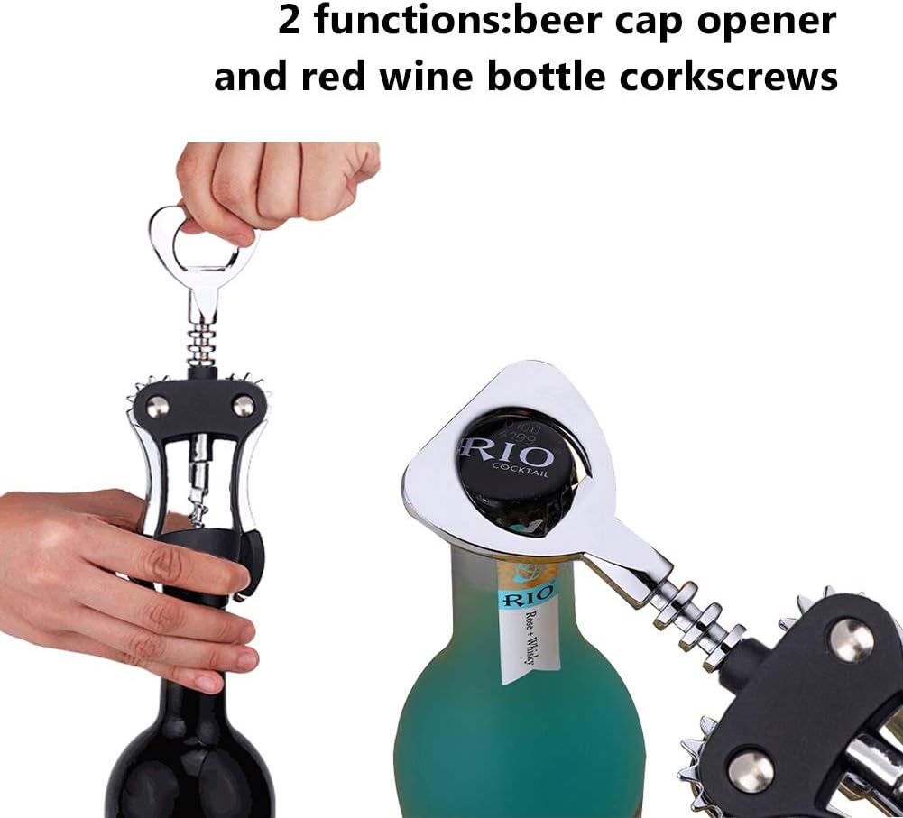 Foho Wine Opener, Multifunctional Wing Corkscrew for Wine and Beer Bottles, Luxury Waiter Corkscrew Set, Black