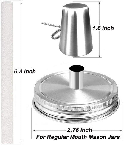 Yitee Mason Jar Tabletop Torch Kits,4 Pack Longlife Fiberglass Wicks,Stainless Steel Mason Jar Lids Caps Included,Outdoor Deck Oil Lamp Torch,Patio Xmas Decor