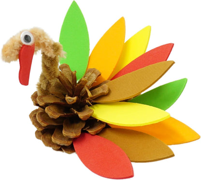 4E's Novelty 4 Pack Pinecone Turkey Craft Kit - DIY Thanksgiving Crafts for Kids & Adults, Thanksgiving Table Decorations, Turkey Arts and Crafts