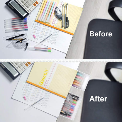 YOOUSOO 2 Pack Under Desk Storage Drawer Organizer, Hidden Slide Out Drawer Attachment, with Self - Adhesive Feature for Desktop and Table Organization, Hidden Under Desk