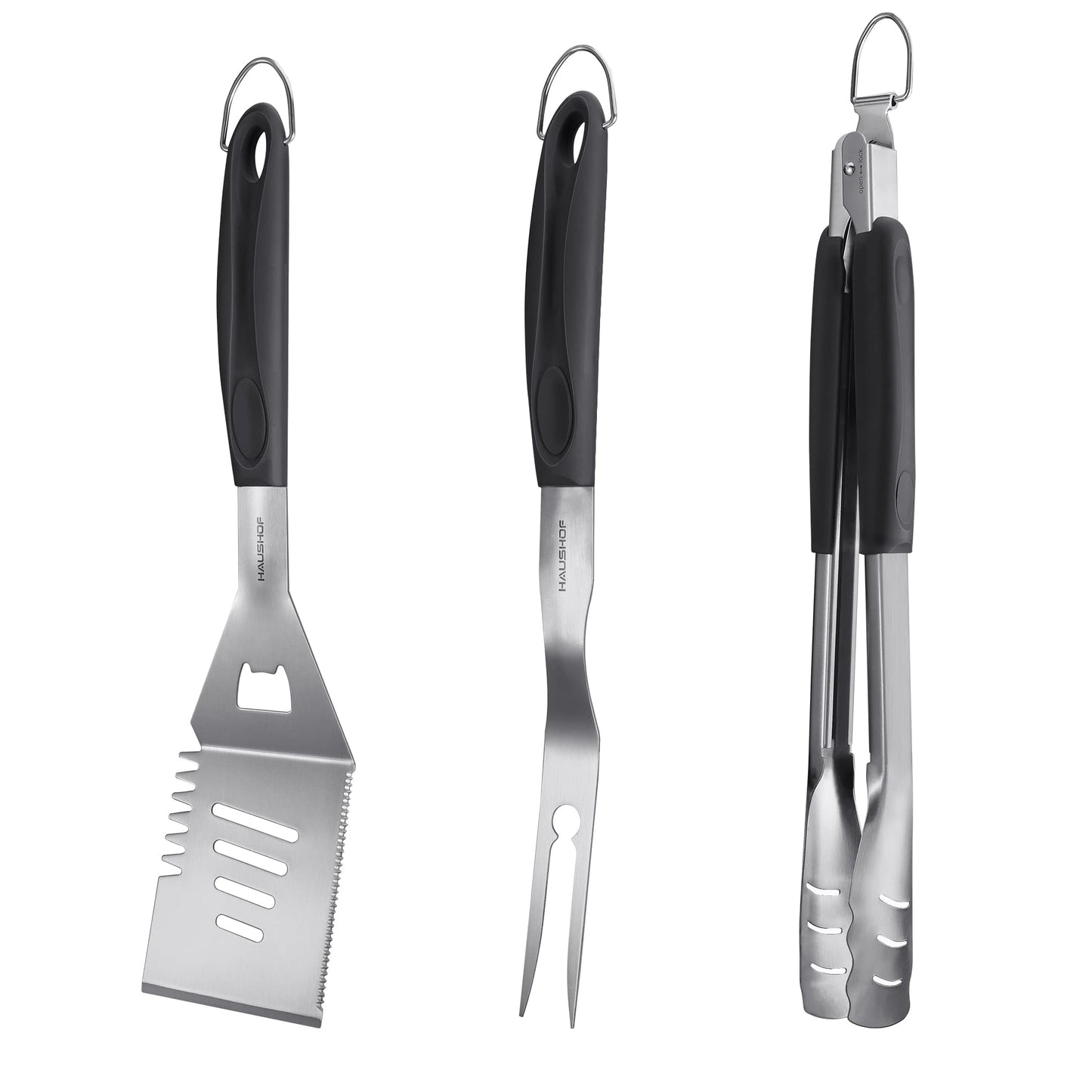 HAUSHOF Large Grill Accessories Heavy Duty BBQ Set Gifts for Men/Women - Premium Stainless Steel Spatula, Fork & Tongs, Barbecue Utensils Tool Kit Gift for Grilling Lover Outdoor