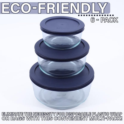 CIBI 6PK Food Storage Container Lids (4 Cups, Blue) for Pyrex and Anchor Round Glass Containers, Dishwasher Safe