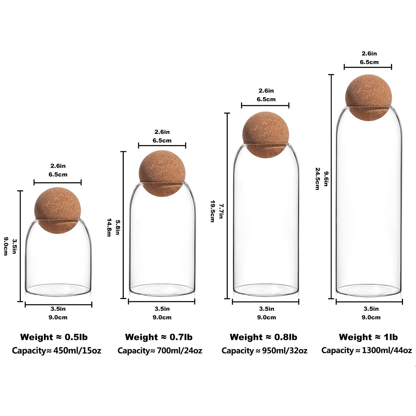 IVAILEX Glass Jars with Cork Lids, Candy Jar with Lid, Coffee jar for Counter, Cookie Jar with Airtight Lids, Clear Glass Jar for Candy, Tea, Coffee Bean, Sugar, Spices, Apothecary etc (700ml/24oz)