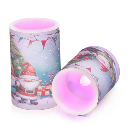ALAZA Christmas Tree Winter Gnomes Flickering Flameless Candles Battery Operated with Remote Timer,Tea Light Candles LED Pillar Votive Candles Set of 2 for Outdoor Indoor Decorations