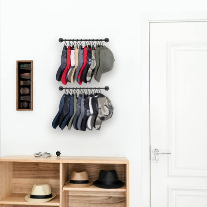 Mkono Hat Rack for Wall Baseball Cap Organizer Hanger with 20 Hooks Modern Metal Hat Holder Wall-Mounted Caps Display for Closet Door Bedroom Entryroom Laundry, Set of 2 Black