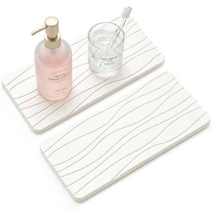 Water Absorbing Stone Tray for Bathroom Sink Stone Drying Mat for Kitchen Counter Diatomite Sink Soap Dispenser Trays Quick Dry Mat Kitchen Decor Diatomaceous Earth Vanity Tray Bathroom Accessories