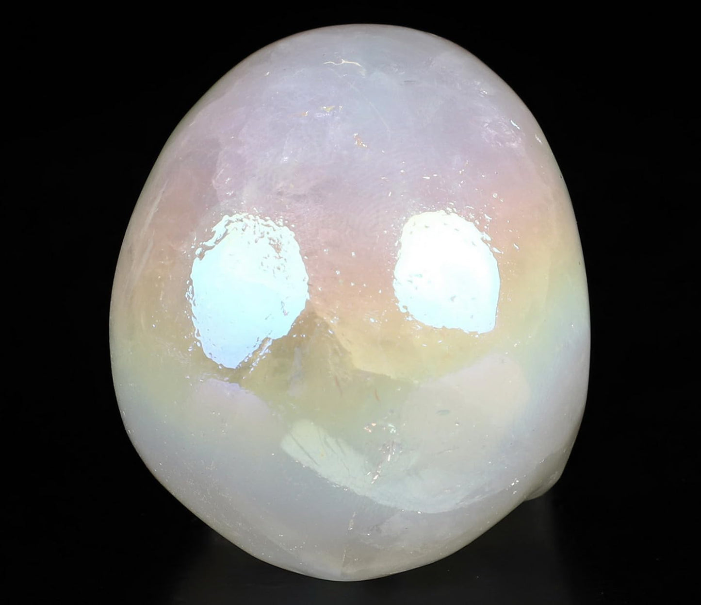 Skullis 2.0" Rainbow Aura Quartz Rock Crystal Skull, Hand Carved Gemstone Fine Art Sculpture, Reiki Healing Stone Statue.1636