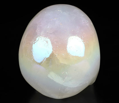 Skullis 2.0" Rainbow Aura Quartz Rock Crystal Skull, Hand Carved Gemstone Fine Art Sculpture, Reiki Healing Stone Statue.1636