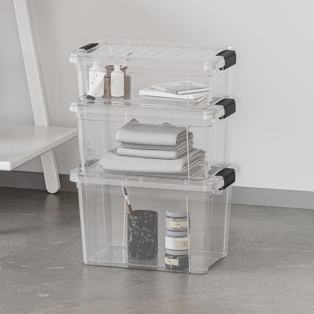 Superio Mini Deep Storage Organizer Bin with Lid X-Deep Small Clear Storage Box with Latch for Home, Kitchen, Garage- Store Toys, Food, Supplies, and Hair Accessories (2.4 Quart)