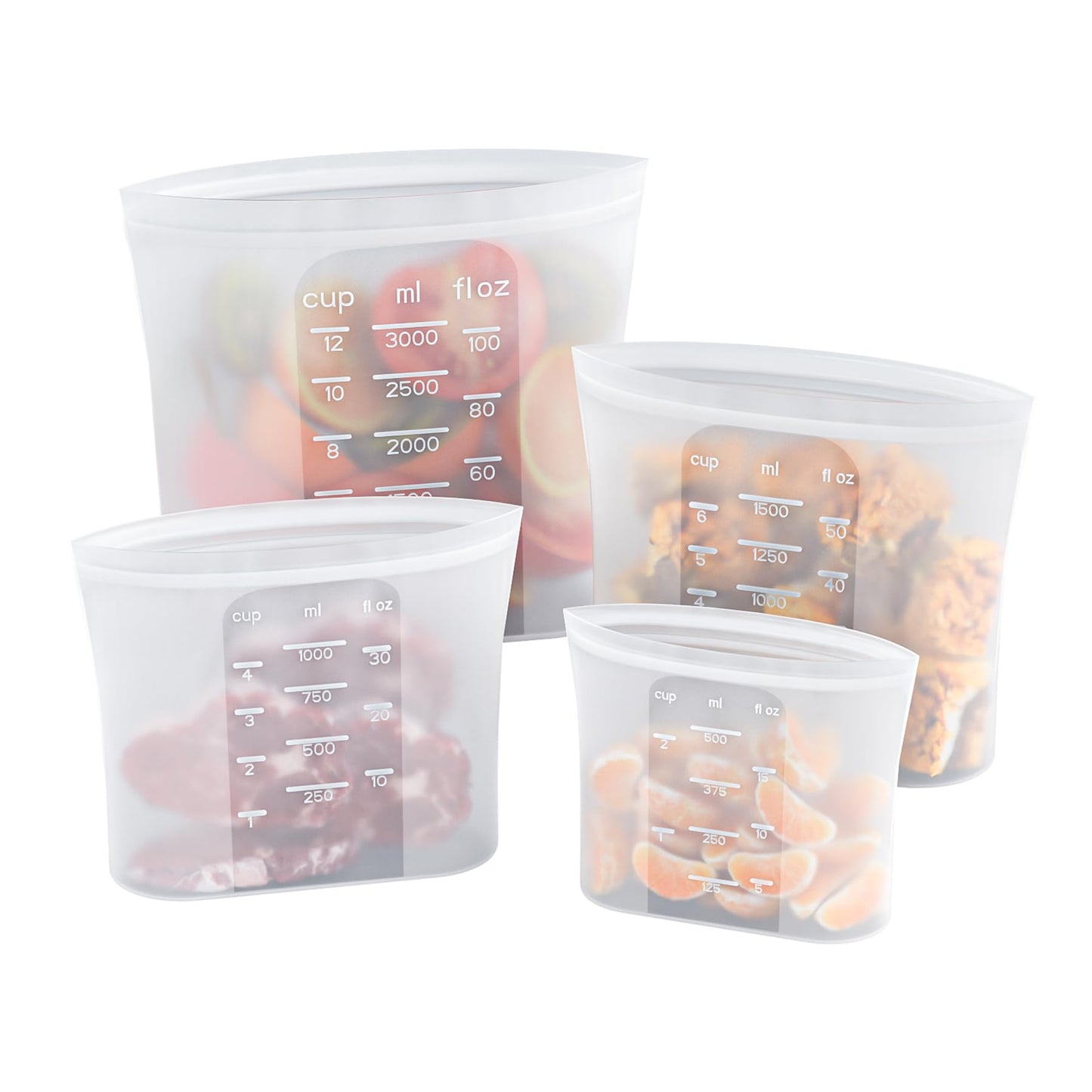 Bangp Premium Silicone Reusable Food Storage Bags,4 Pack,Stand-Up Bottom,Multi-Use Food Freezer Bag,Reclosable Silicone Bags for Marinate Meats,Salad Fruit,Home Organization,Leak-free,Dishwasher Safe