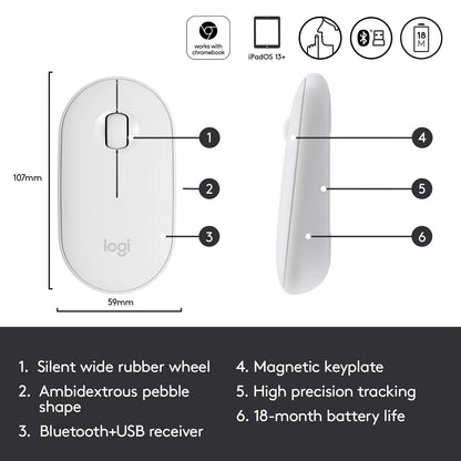Logitech Slim Wireless Bluetooth Mouse for Mac - White