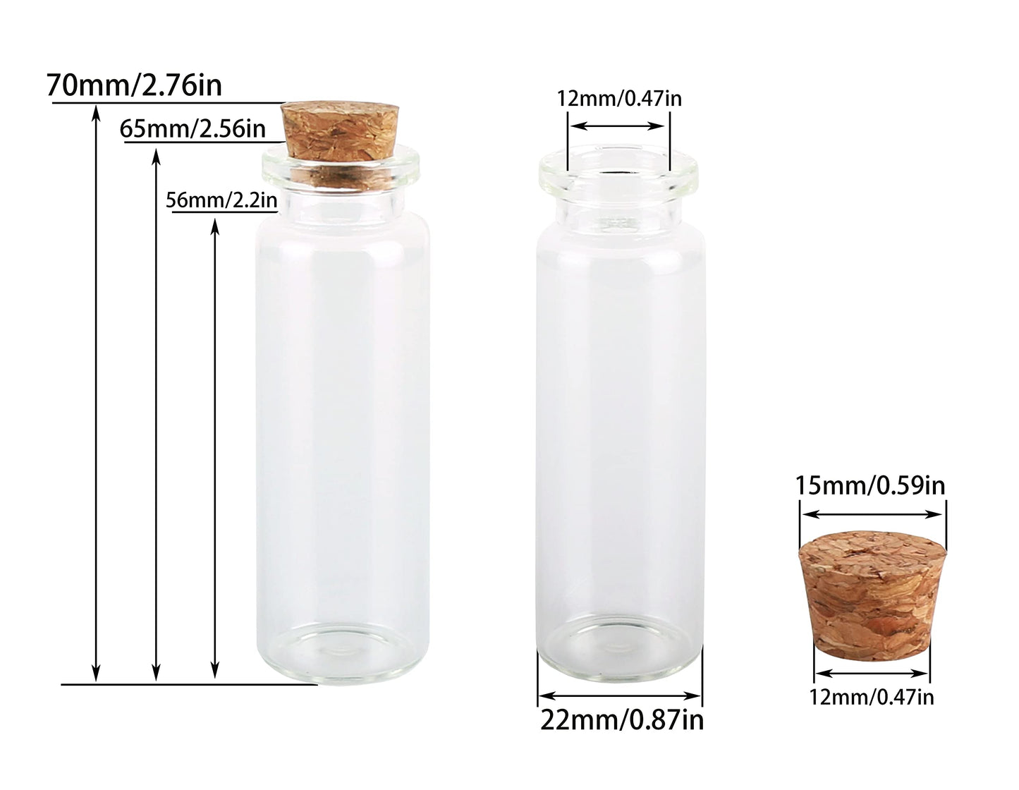 MaxMau Mini Glass Bottles with Cork Stoppers 15ml Mini Jars Wishing Bottles 25pcs with Connection Accessories Twine Bell Decoration