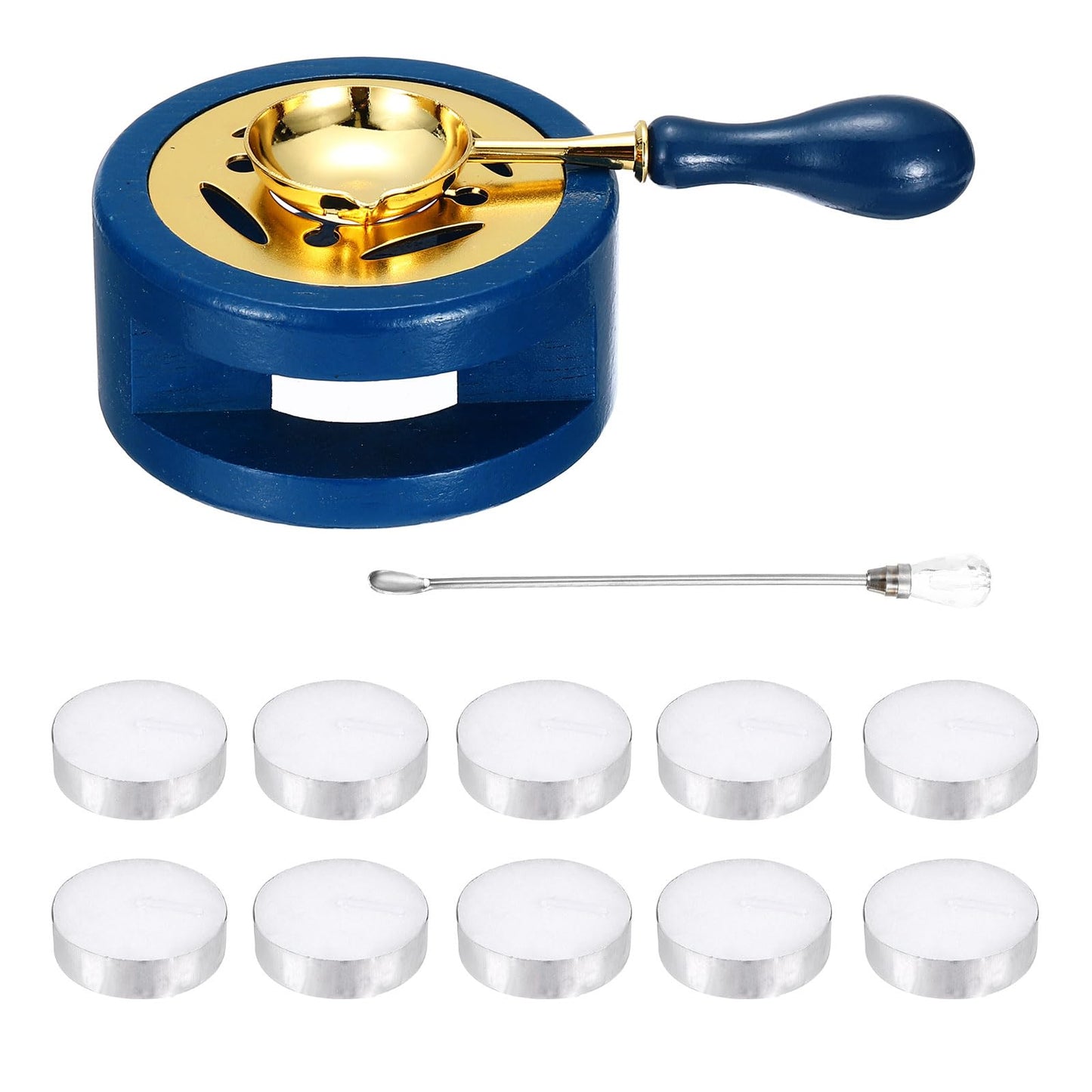 PATIKIL Wax Stamp Seal Kit, Wax Seal Kit Include Sealing Warmer, Melting Spoon, Candles, Stick, Retro Melt Stove Pot Furnace Tool for Envelope Letter Mailing Crafts DIY, Blue