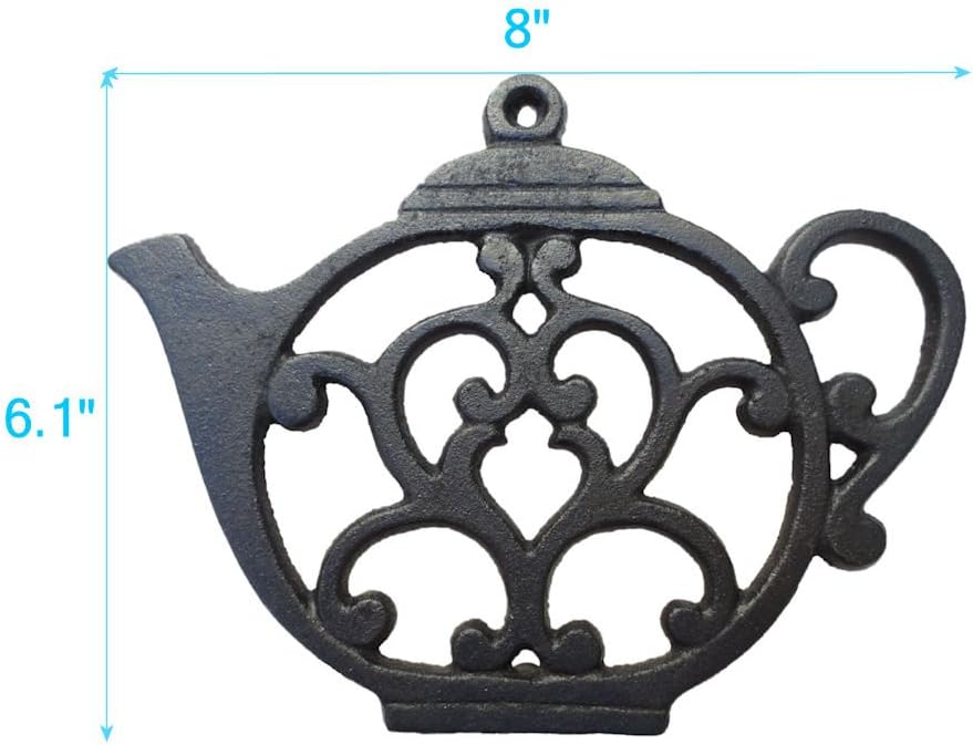 Teapot Cast Iron Trivet for Hot Pots, Kitchen & Dining Table, Black, 8 by 6.1 Inches, Gift for Home Decor