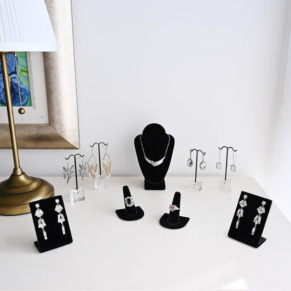 MOOCA 9 Pcs Jewelry Display Set, Necklace Display Bust, Earring Organizer, Ring Holder Stand for Showcase and Store, Black Velvet