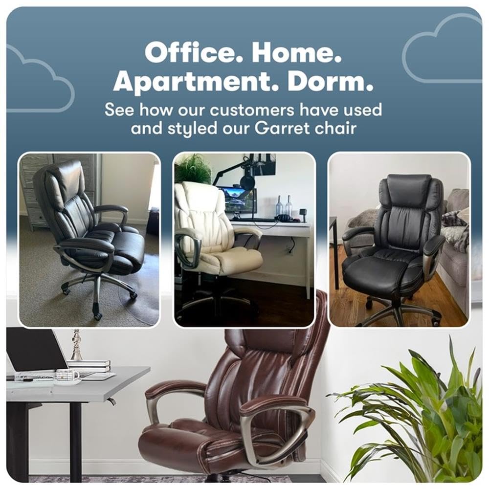 Pemberly Row Executive Office Chair, Space Black Bonded Leather Upholstery, Adjustable Ergonomic Design with Lumbar Support, Padded Armrests, Heavy-Duty Base, Rolling Casters, Home or Office Use