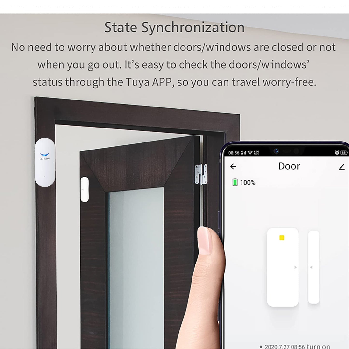 SEHOMY 4 Pack Smart Door Sensor Alarms, WiFi Window Sensor Detector Real-time Alarm Compatible with Alexa Google Assistant, Wireless Home Security Door Open Contact Sensor for Bussiness Burglar Alert