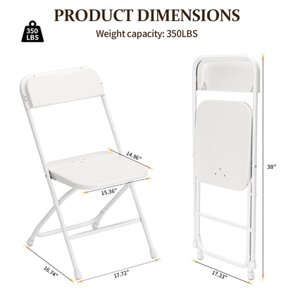 MuLu Evo 20 Pack Folding Chairs, Portable Party Chairs, Stackable Commercial Seat with Steel Frame, White Plastic Seat, Capacity for 350lb, for Office Wedding Party Patio Dining Events