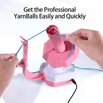 Electric Yarn Ball Winder, Pink and White, Automatic Tension Control with Stepless Speed, 7oz Capacity for Knitting and Crochet, USB Powered