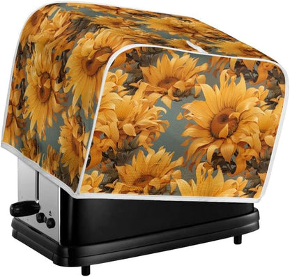 4 Slice Toaster Cover - Van Gogh Style Sunflower Dust Cover, Yellow Oil Painting Flowers for Microwave Oven