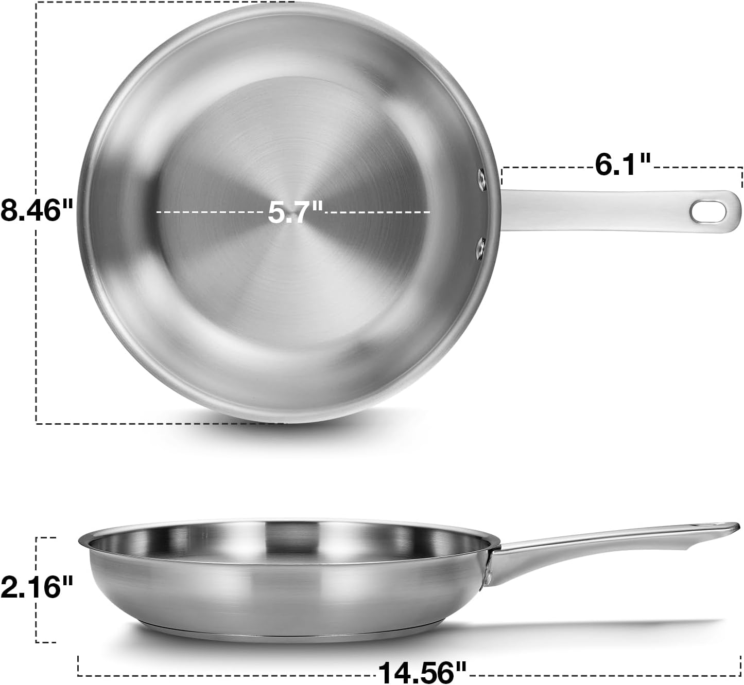 KOCH SYSTEME CS 8 Inch Stainless Steel Frying Pan, PFAS-Free Cooking Pan with Stay-Cool Handle