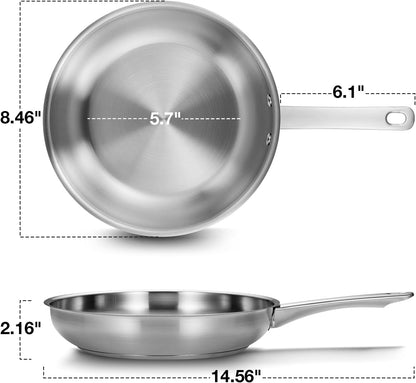 KOCH SYSTEME CS 8 Inch Stainless Steel Frying Pan, PFAS-Free Cooking Pan with Stay-Cool Handle