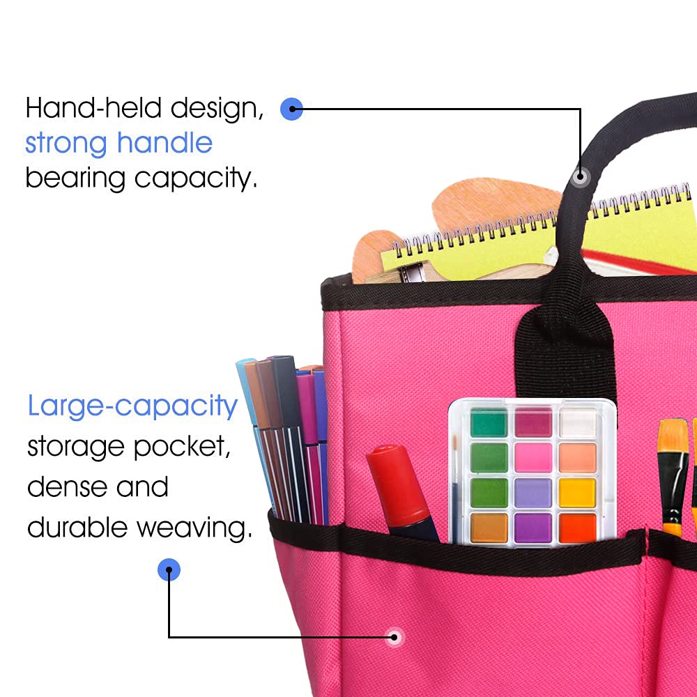ZKOO Desktop Tote and Stock Organize, Multiple Pockets Teacher Helper Tote Bag Organization for Arts, Books, Stationery and Office Desk Organize, Make-up Case with Handles Craft Organizer (Pink)
