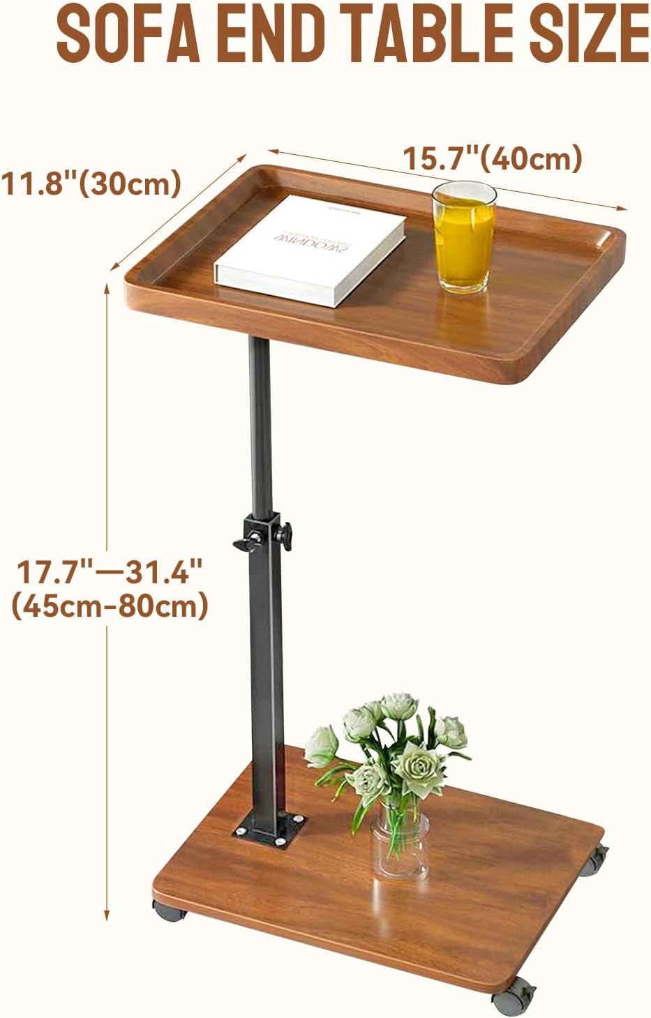 360 Adjustable C Shaped Side Table, C Table End Table with Wheels for Sofa, Swivel Sofa Table