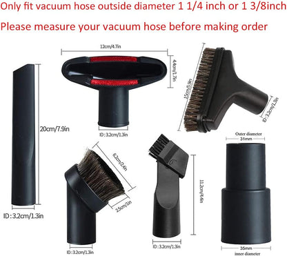 Vacuum Attachments 32mm (1 1/4 inch) Brush, Flexible Crevice Kit for Shop Vac Attachments, 7 Packs