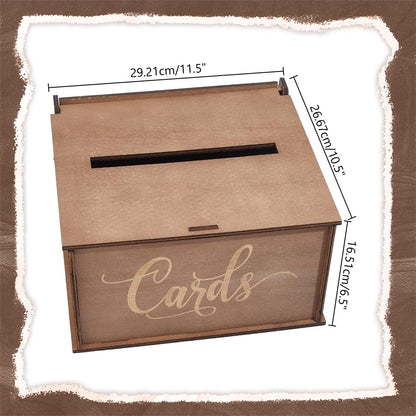 arricraft Dark Brown Rustic Wooden Card box, 11.5x10.5x6.5 Inch Wedding Gift Card Box Large Boxes for Wedding Birthday Bridal Shower Graduation Baby Shower Party