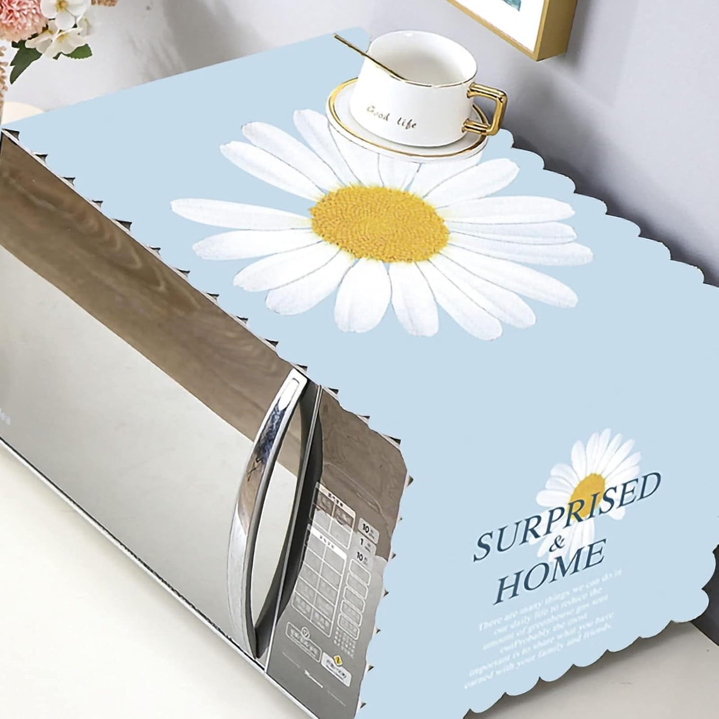 Microwave Cover, Decorative Dust Cover for Microwave Oven, Kitchen Appliance Cover (Daisy)