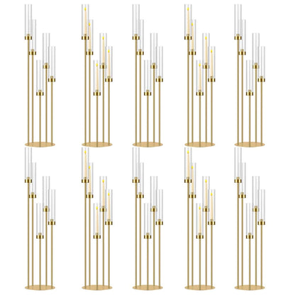 42.5in Gold Candle Holders for Table Centerpiece Candelabra Candlestick Holders Decor Wedding Centerpiece Table Decorations 5 arm Candle Holder Set of 10 Acrylic lampshade Fit 0.9" LED Candle