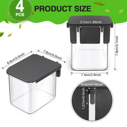 Weysat 4 Pack Pegboard Accessories Containers with Lid Black Clear Pegboard Bins with Hooks Plastic Organizer for Garage Kitchen Room Craft Storage, 3.9 x 3.2 x 3.2 Inch