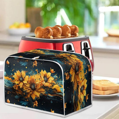 Plus Size 4 Slice Toaster Cover Splash Oil Painting Sunflower, Dust Protection for Microwave Oven (16x16") 2PCS