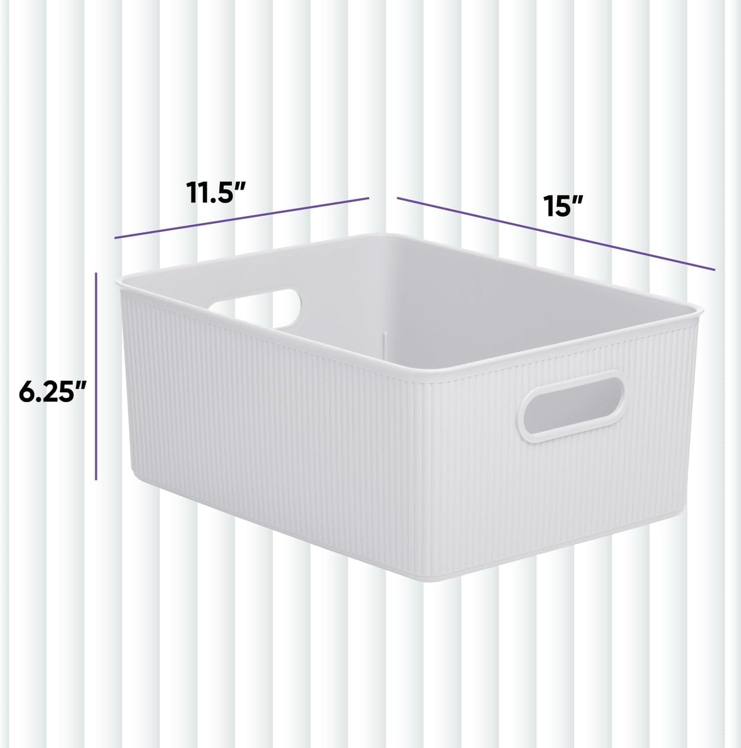 Superio Ribbed Collection - Large White Decorative Plastic Open Storage Bins, 2 Pack for Organizing
