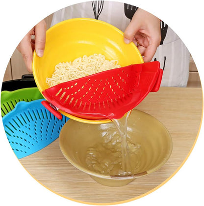 Snap Strainer, Clip-on Heat Resistant Silicone Colander for Pots, Hands-free Pour Spout for Pasta, Vegetables