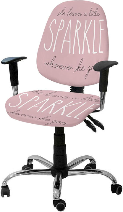 Sparkle Positive Energy Text Office Chair Cover, Stretch Elastic Universal Computer Chair Covers, Pink Background