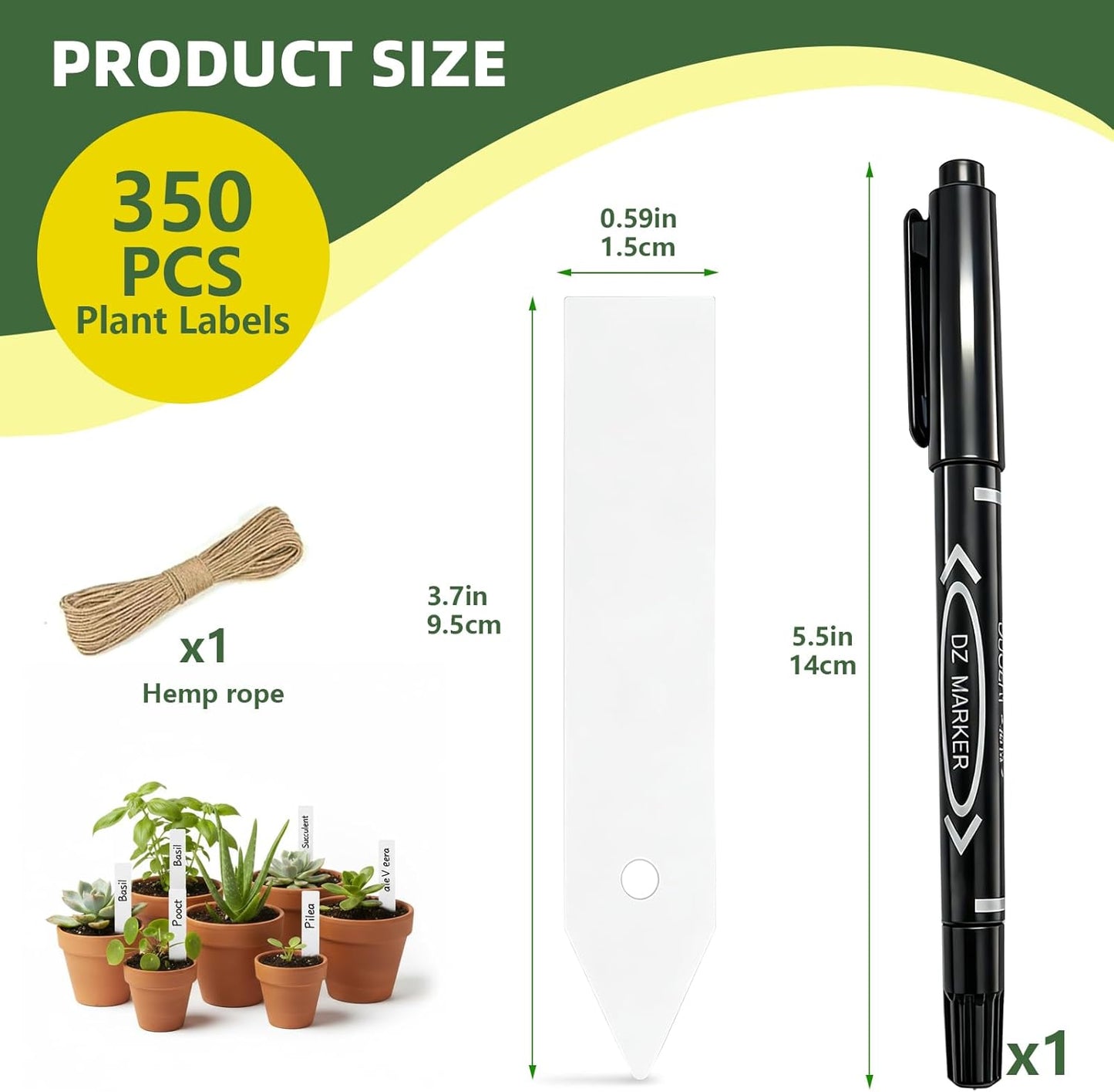 EMBRASUN 350 (350PCS) Plant Labels PCS, Slim White Garden Plant Tags with Holes, PP Plastic Waterproof Labels