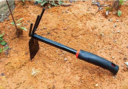 Yima Gardening Hand Tool Hoe with 3 Teeth Rake, Heavy Duty Carbon Steel Blade for Weeding and Digging