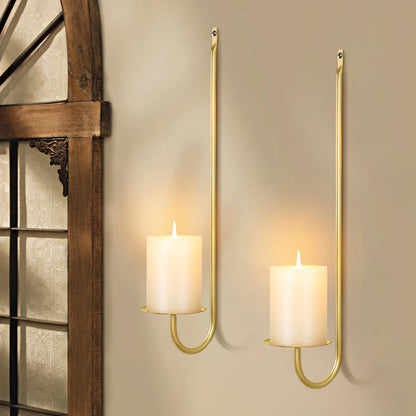 Gold Candle Sconces Set of 2, 13.2 Inch Taper & Pillar Wall Candle Holder, Wall Candle Sconces Set of Two, Decor for Entryway, Fireplace, Living Room, Gifts for Women Men