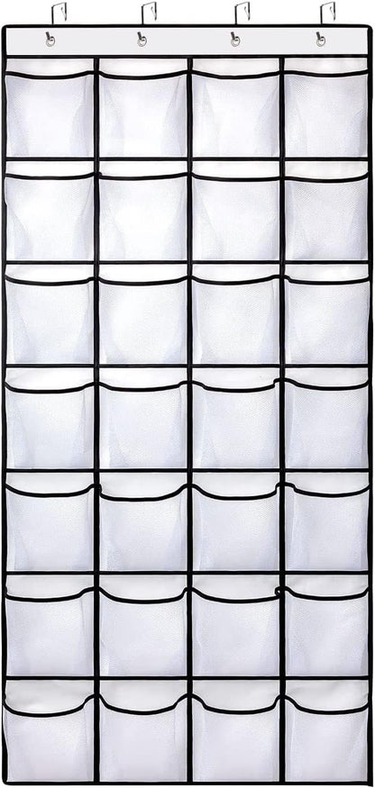 Fancial 28 Closet, 4 Large Pockets Over The Door Shoe Organizer, Hanging Shoe Organizer for Premium Clear Shoe Rack