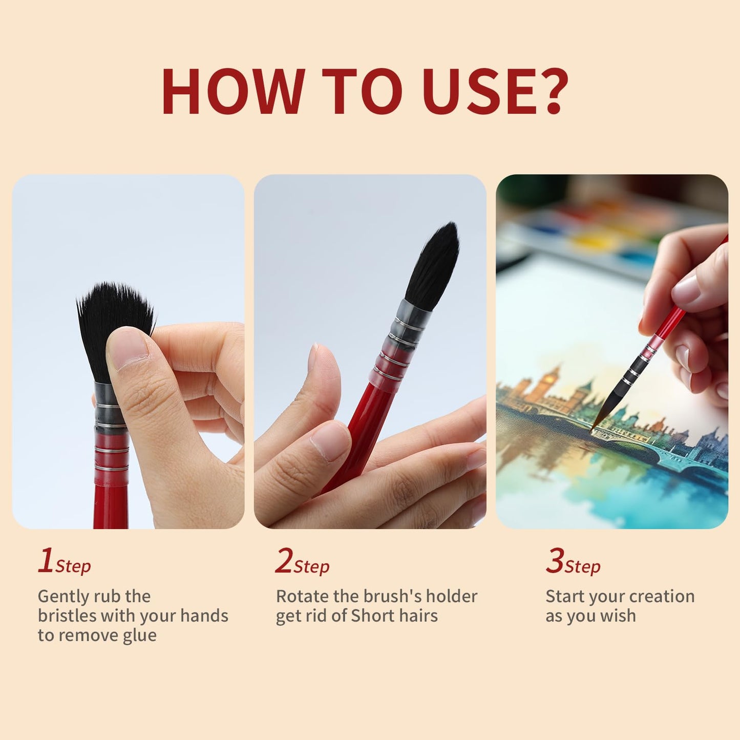 Professional Watercolor Synthetic Squirrel Hair Paint Brushes, Mop Paintbrushes, Art Supplies for Art Painting, Gouache, Fine Detailing, Acrylic, Aquarelle & Oil Painting（11pcs