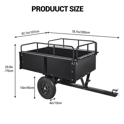 Heavy Duty Dump Cart ATV/UTV Trailer, 1600 Lb with Removable Sides & All Terrain Tires Lawn Mower- Gardening Equipment for Yard, Lawn, and Outdoor Use