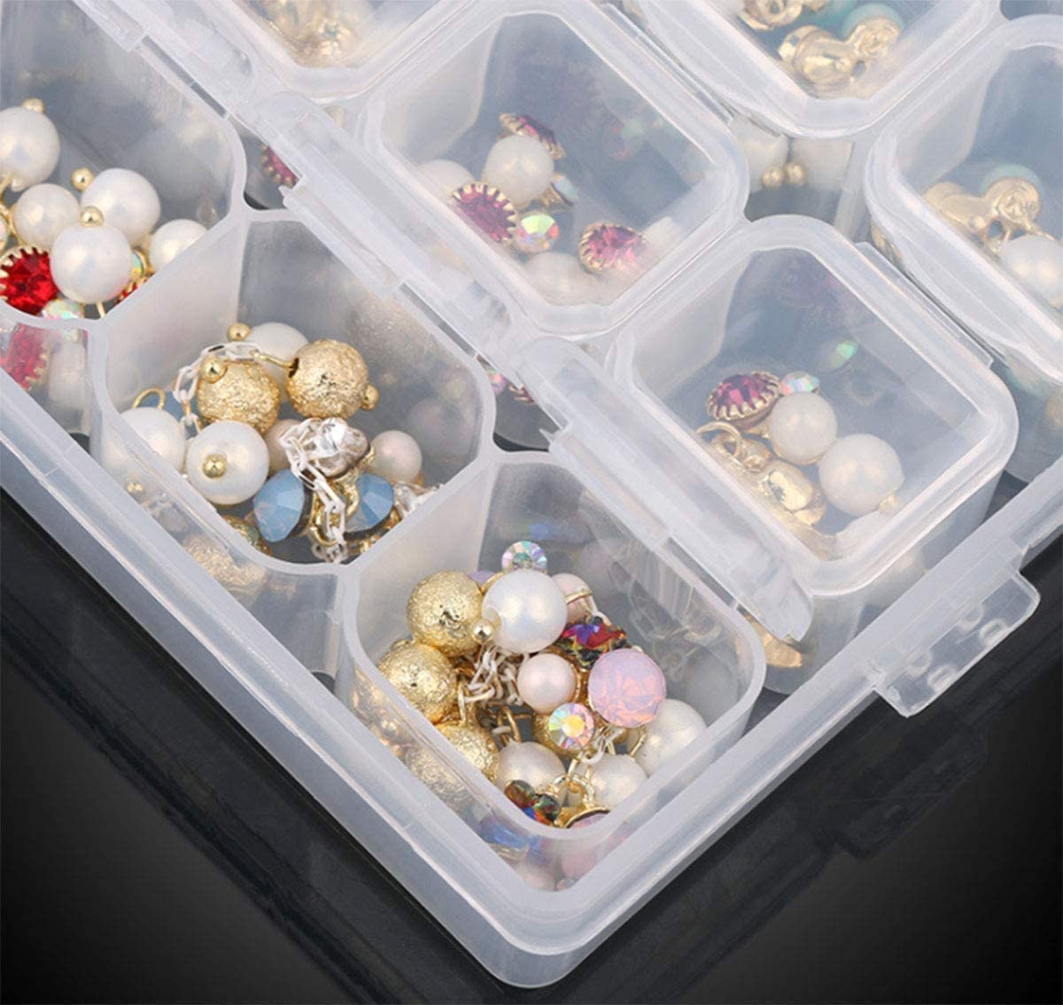 6 Pcs 28 Grids Clear 5D Diamond Painting Embroidery Box, Accessories Storage Containers Adjustable Bead Case with 196 Pcs Label Stickers (28 Grids 6 Pack)