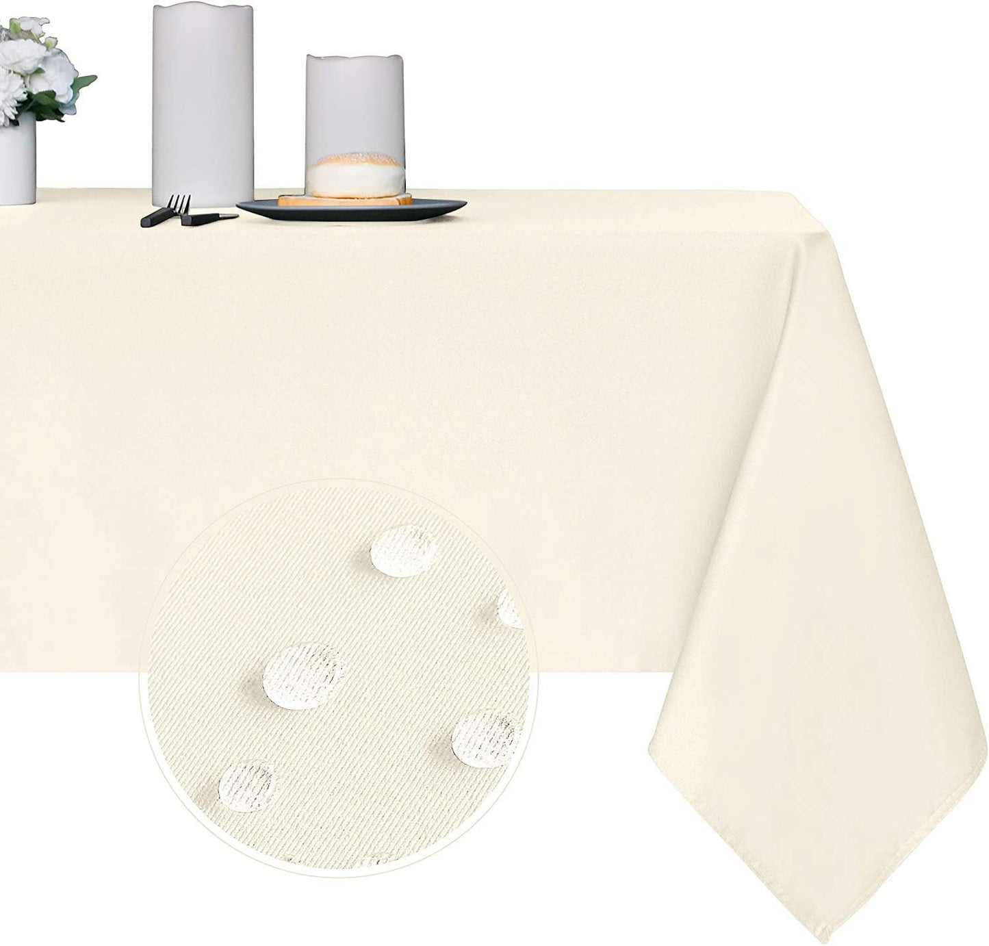 210GSM (Ivory,60 120 Inch) Obstal Rectangle Table Cloth - Heavy Duty Water Proof Microfiber Tablecloth, Decorative