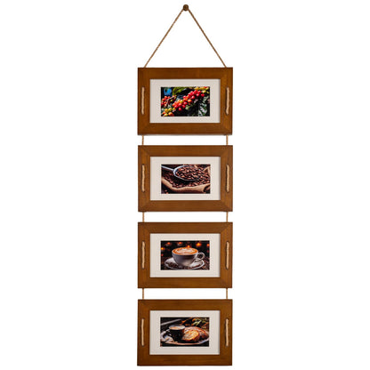DLQuarts 5x7 Hanging Collage Picture Frames Wall Decor, 4-Opening 5x7 Matted to 3.5x5 Photo Rustic Wood Frame with Hemp Rope, 1 Pack, Dark Walnut