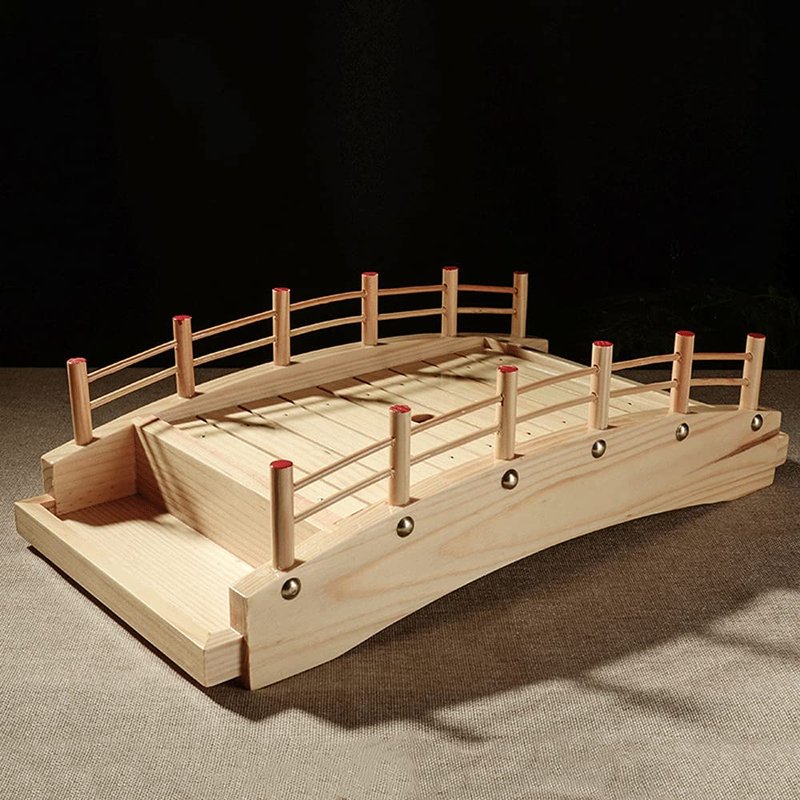 WINIAER Wooden Arch Bridge Sushi Boat Serving Tray, Sushi Bridge Serving Plate Food Platter for Restaurant or Home (53 x 24 x 13cm / 20.8 x 9.4 x 5.1inch)