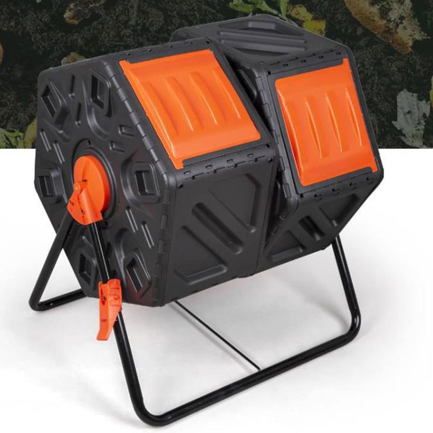 Kitchen Compost Bin, Outdoor Dual Chamber Compost Bin, 31 Gallon Rotating Composter Tumbling with 2 Sliding Doors and Aeration System, Garden Compost Tumbler, BPA Free ,Indoor Compost Bin with Lid ( C