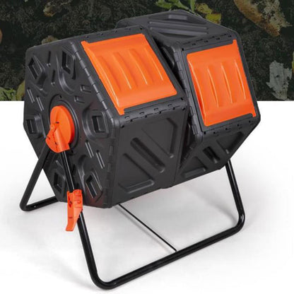 WANGHAI2024M Electric Compost Bin Outdoor Dual Chamber Compost Bin, 31 Gallon Rotating Composter Tumbling with 2 Sliding Doors and Aeration System, Garden Compost Tumbler, BPA Free Composter(Orange)