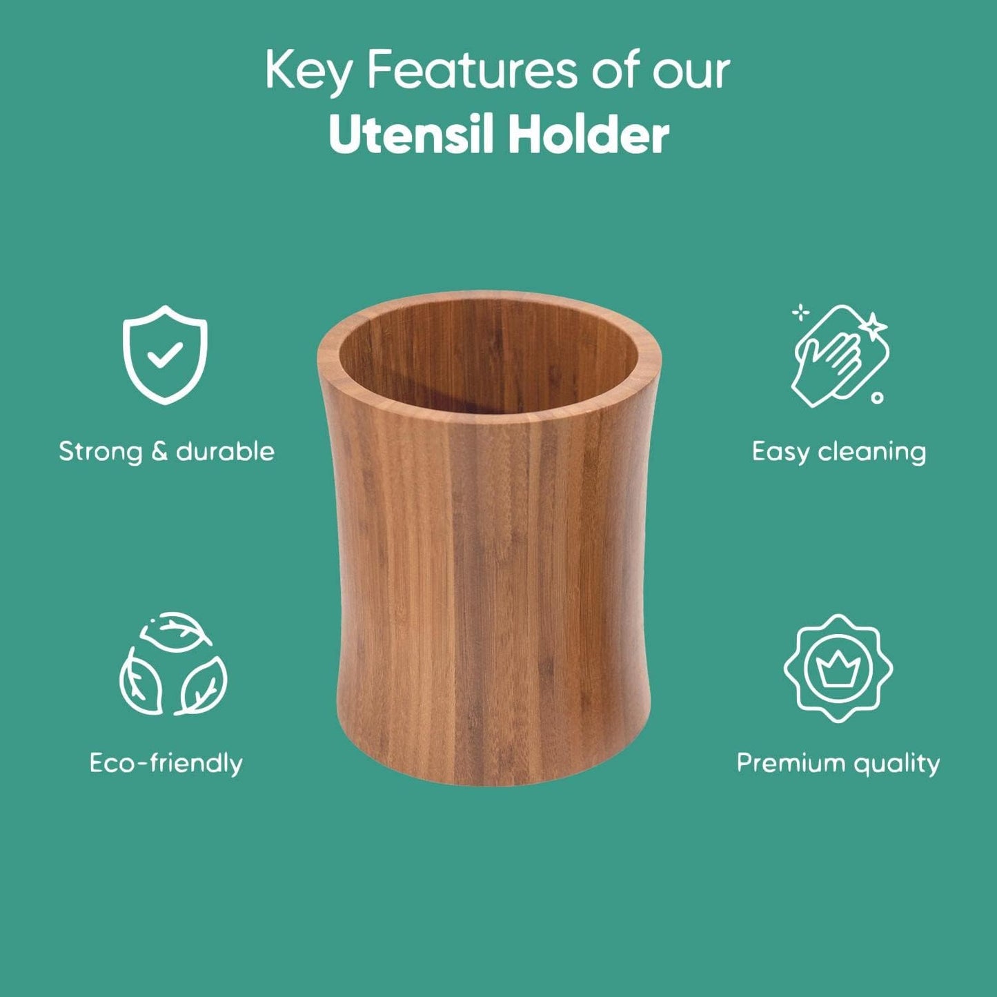 Bamboo Kitchen Counter Utensil Holder Caddy, Natural Large Design